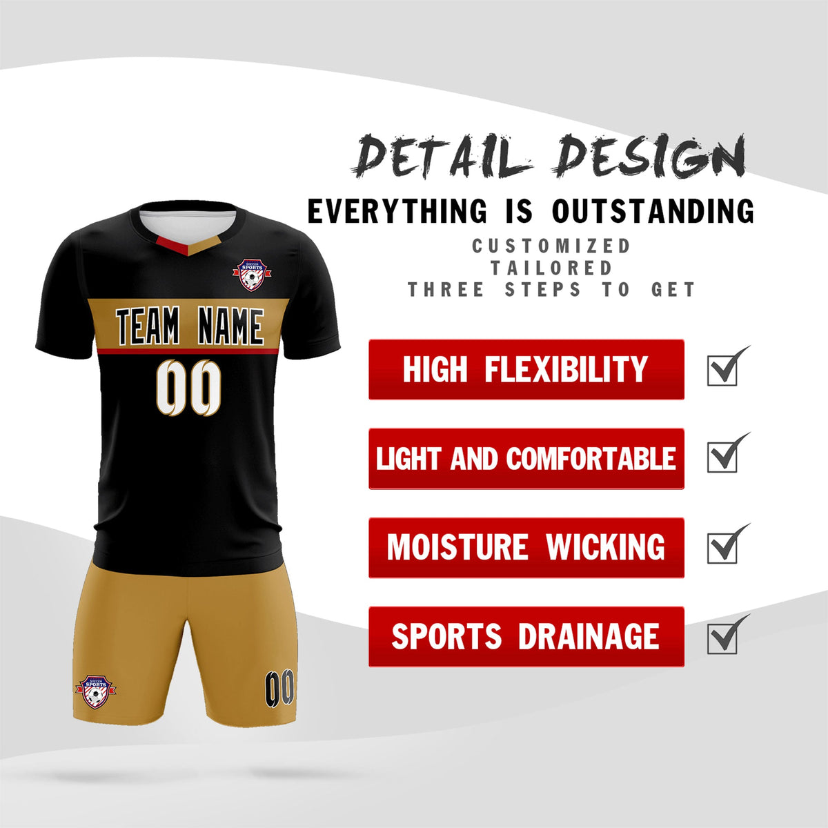 Custom Black Classic Sports Sets Soccer Shirt Jersey