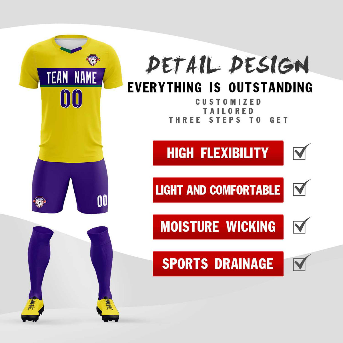 Custom Gold Classic Sports Sets Soccer Shirt Jersey