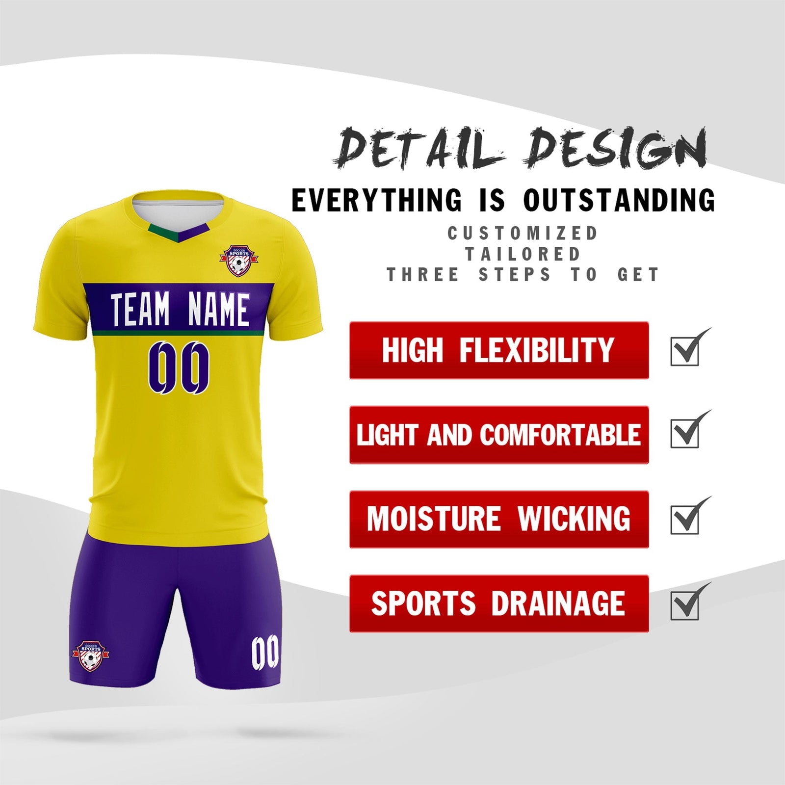 Custom Gold Classic Sports Sets Soccer Shirt Jersey