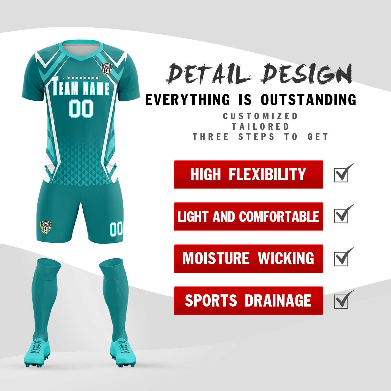 Custom Sky Blue Abstract Breathable Soccer Tops/Sets Jersey