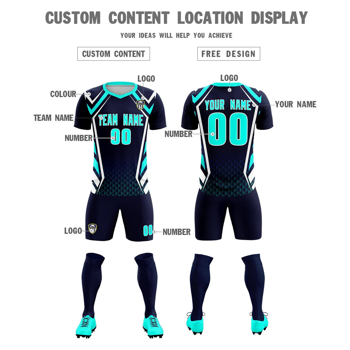 Custom Navy Abstract Breathable Soccer Tops/Sets Jersey