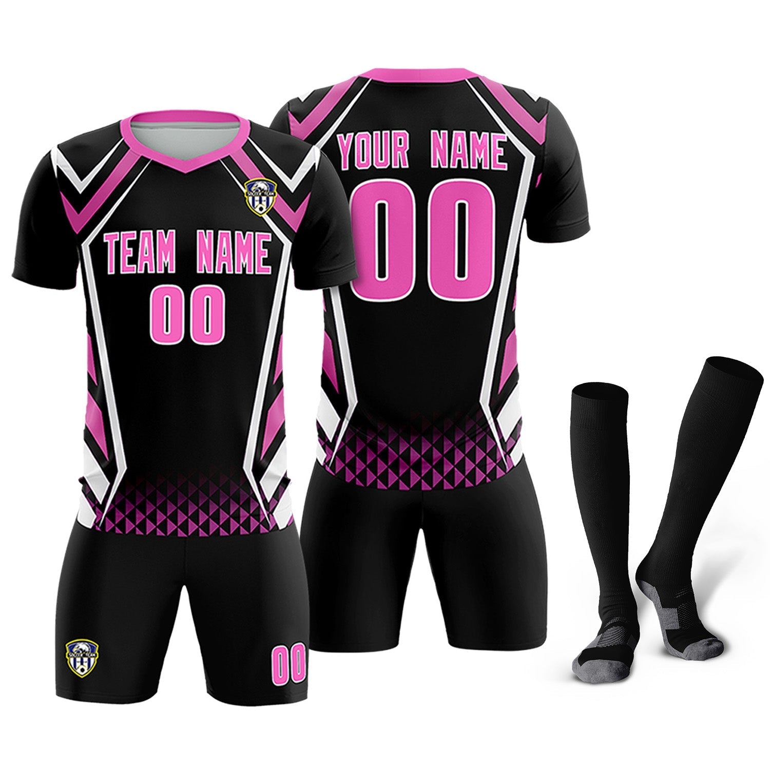 Custom Black Abstract Breathable Soccer Tops/Sets Jersey