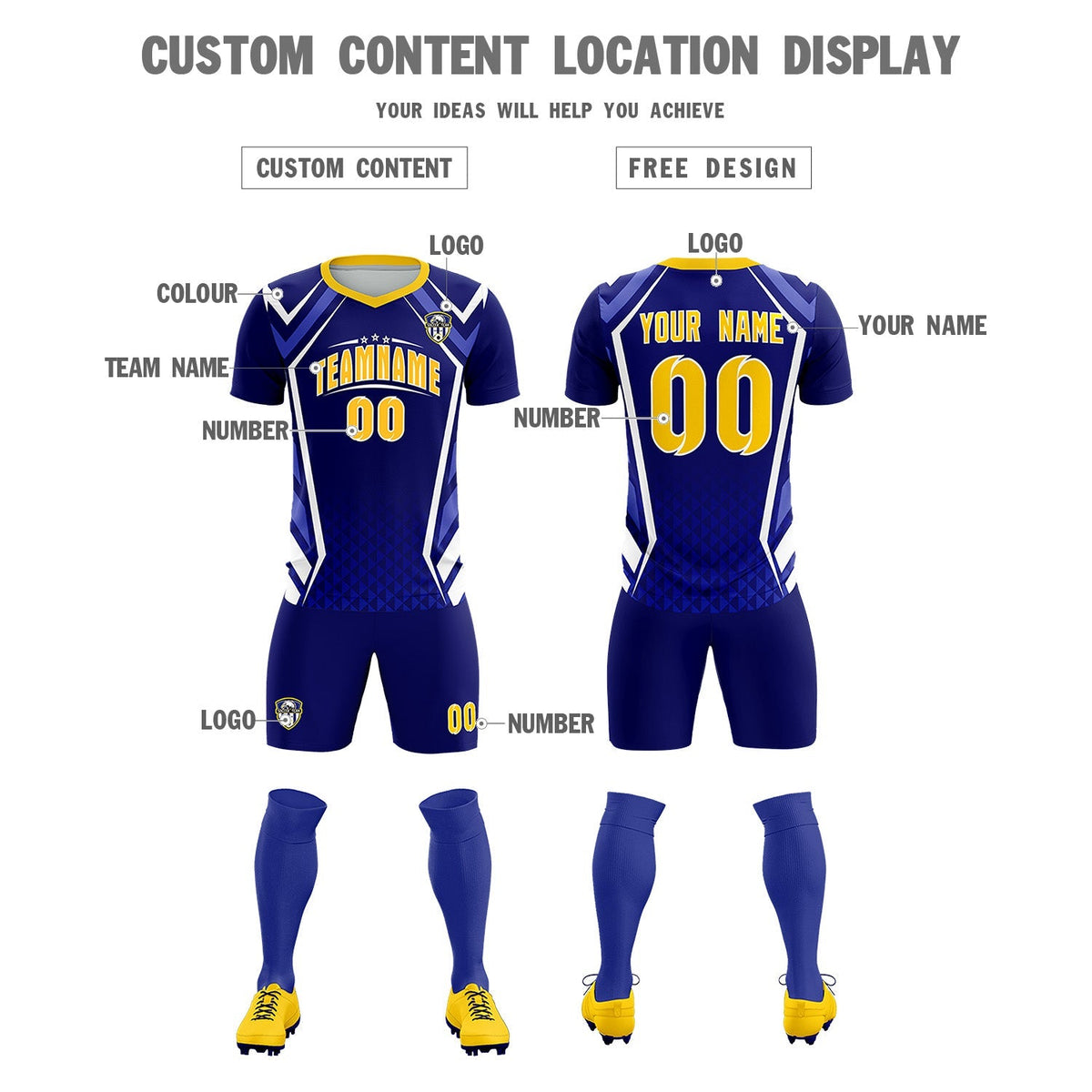 Custom Royal Abstract Breathable Soccer Tops/Sets Jersey