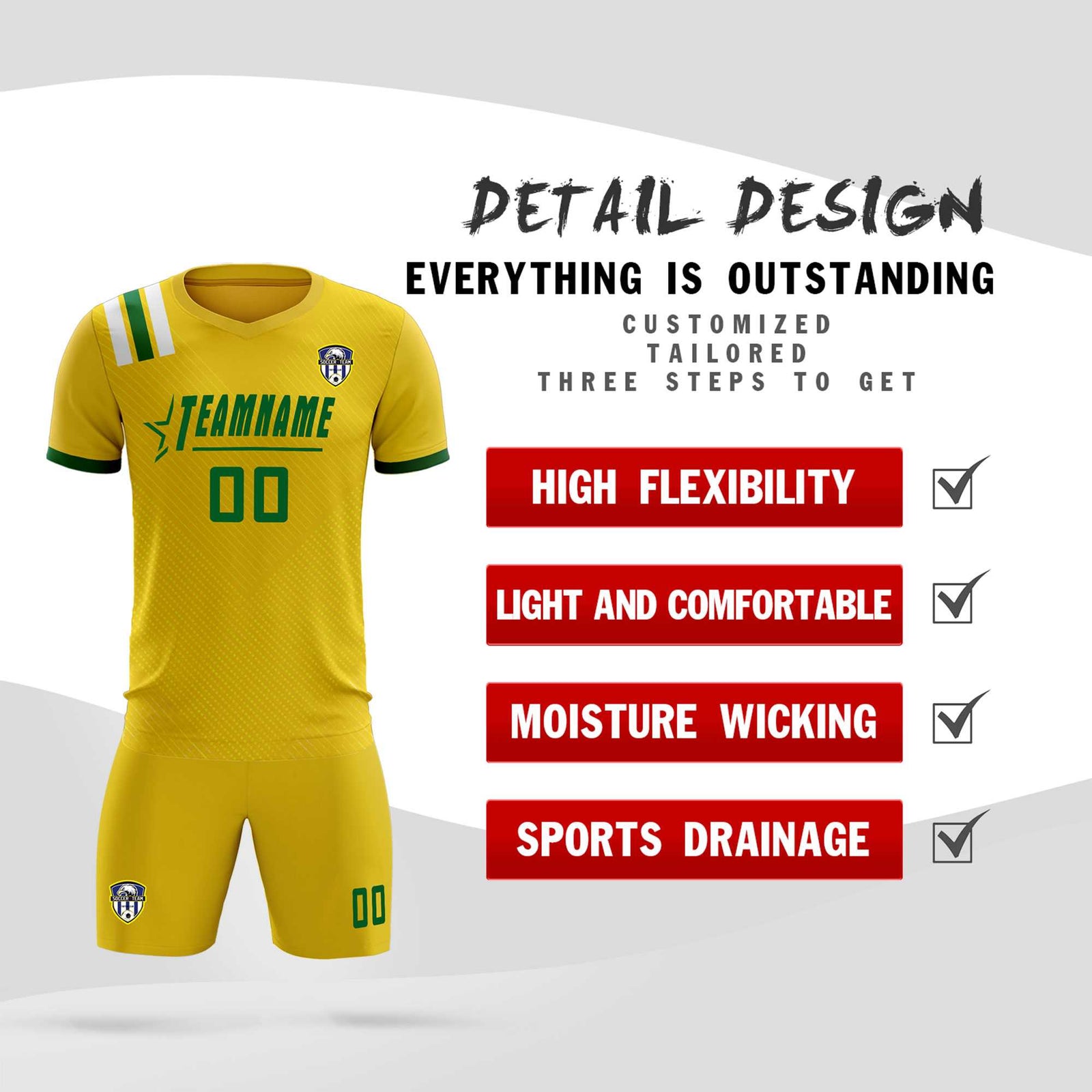 Custom Gold Striped Sportswear Soccer Tops/Sets Jersey For Adults