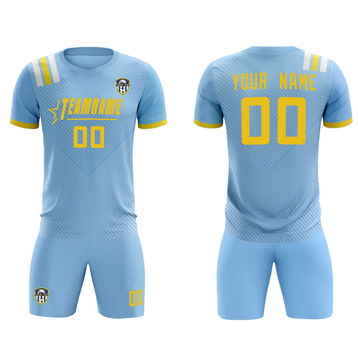 Custom Light Blue Striped Sportswear Soccer Tops/Sets Jersey For Adults