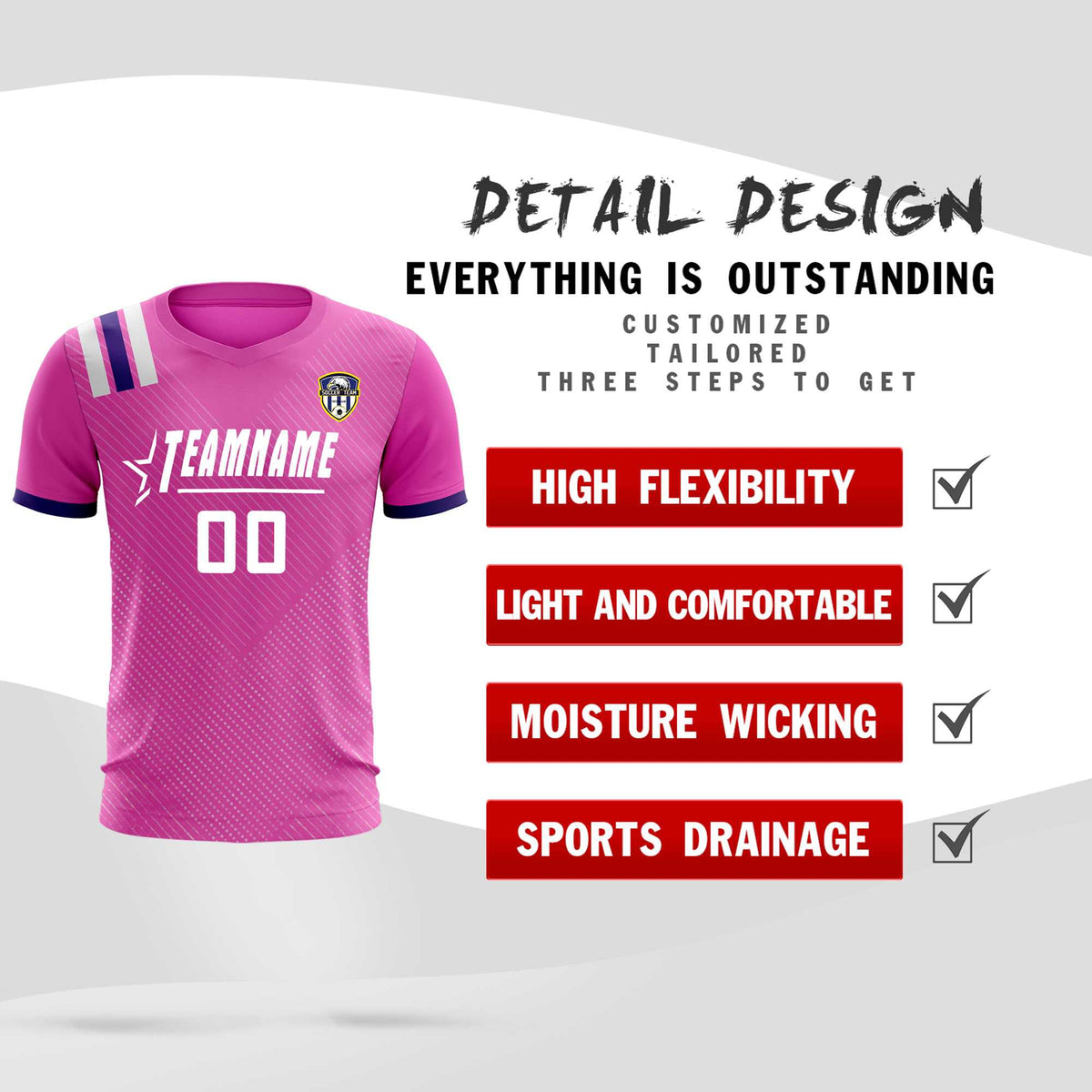 Custom Light Red Striped Sportswear Soccer Tops/Sets Jersey For Adults
