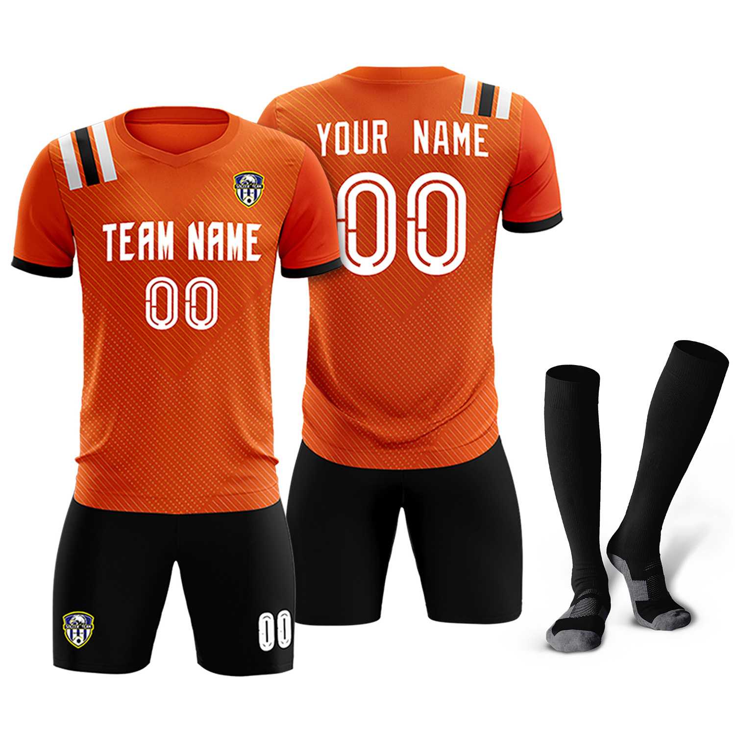 Custom Orange Striped Sportswear Soccer Tops/Sets Jersey For Adults