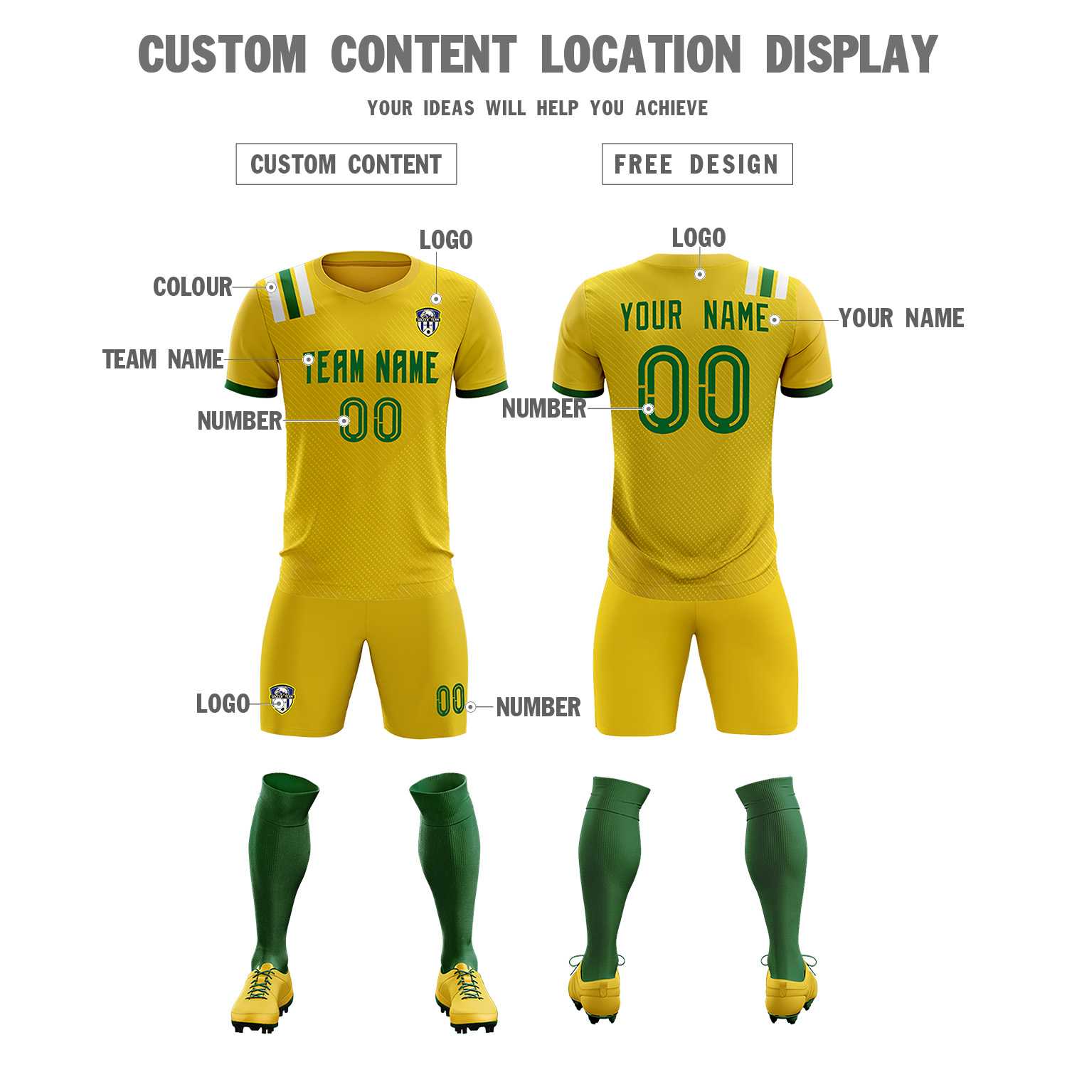 Custom Gold Striped Sportswear Soccer Tops/Sets Jersey For Adults