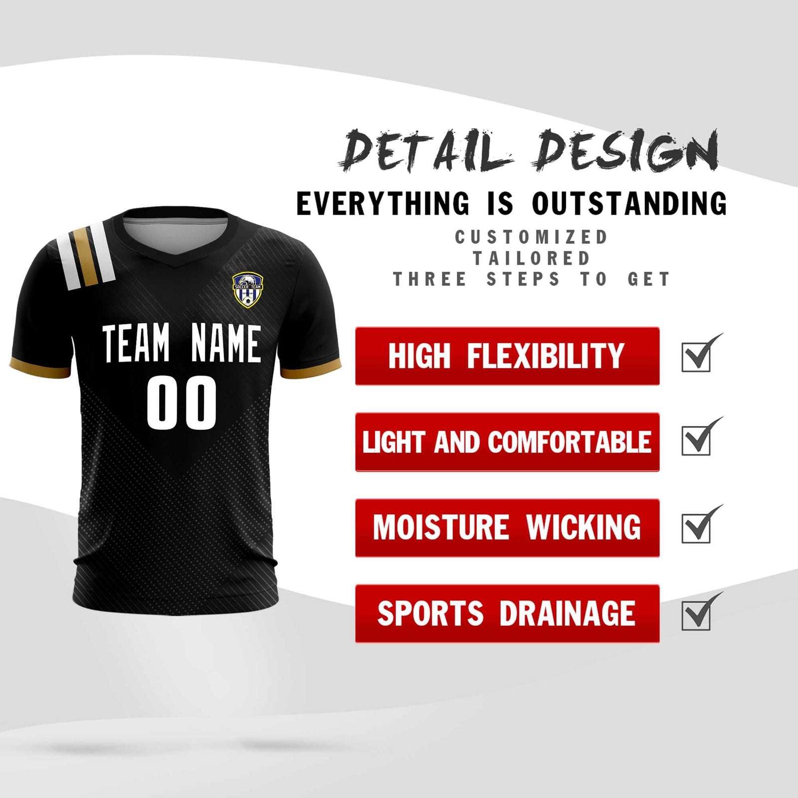 Custom Black Striped Sportswear Soccer Tops/Sets Jersey For Adults