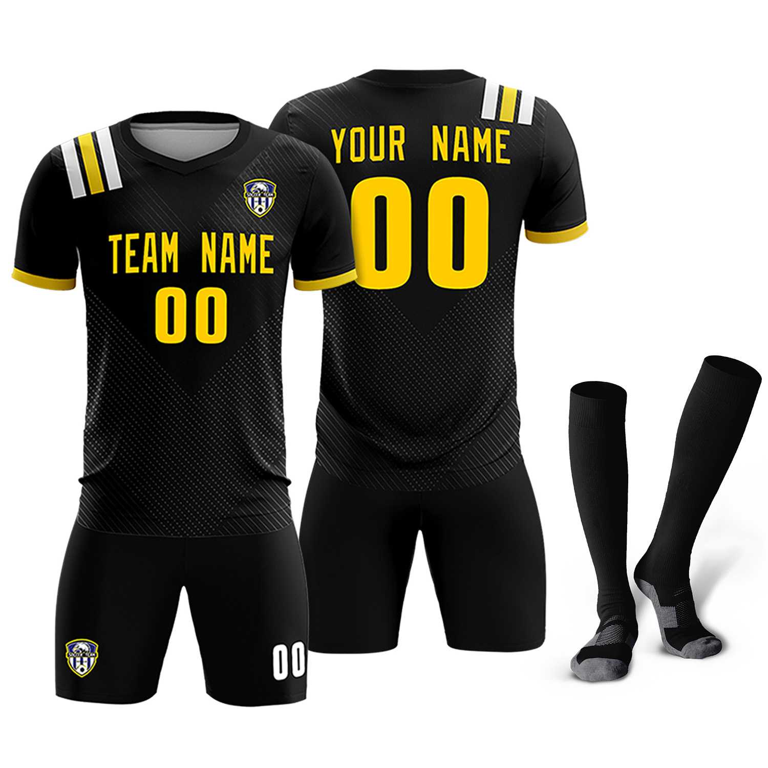 Custom Black Striped Sportswear Soccer Tops/Sets Jersey For Adults