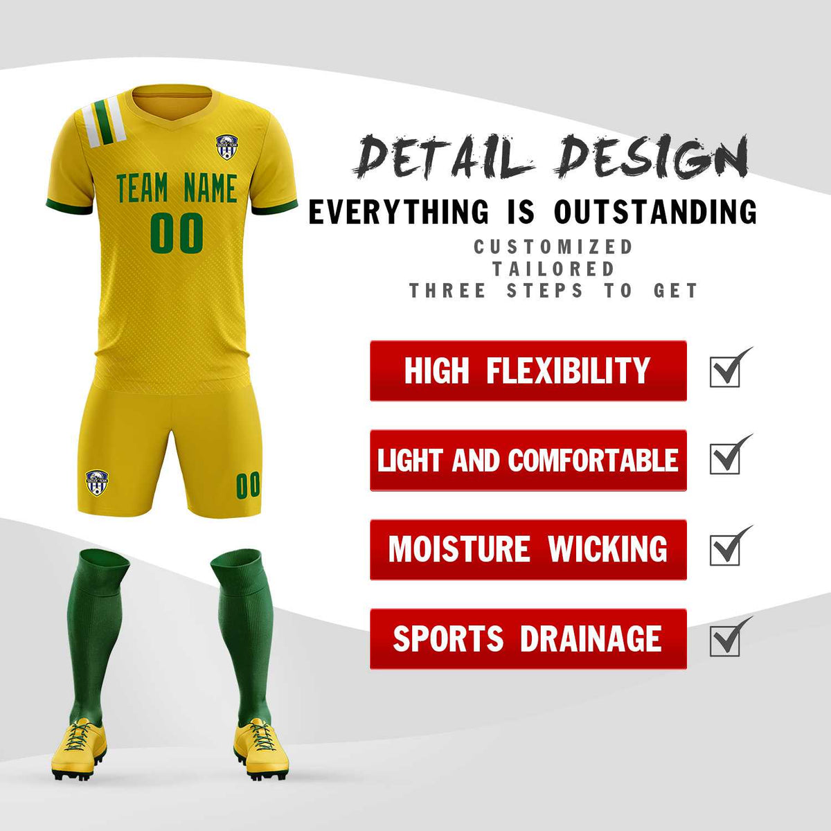 Custom Gold Striped Sportswear Soccer Tops/Sets Jersey For Adults