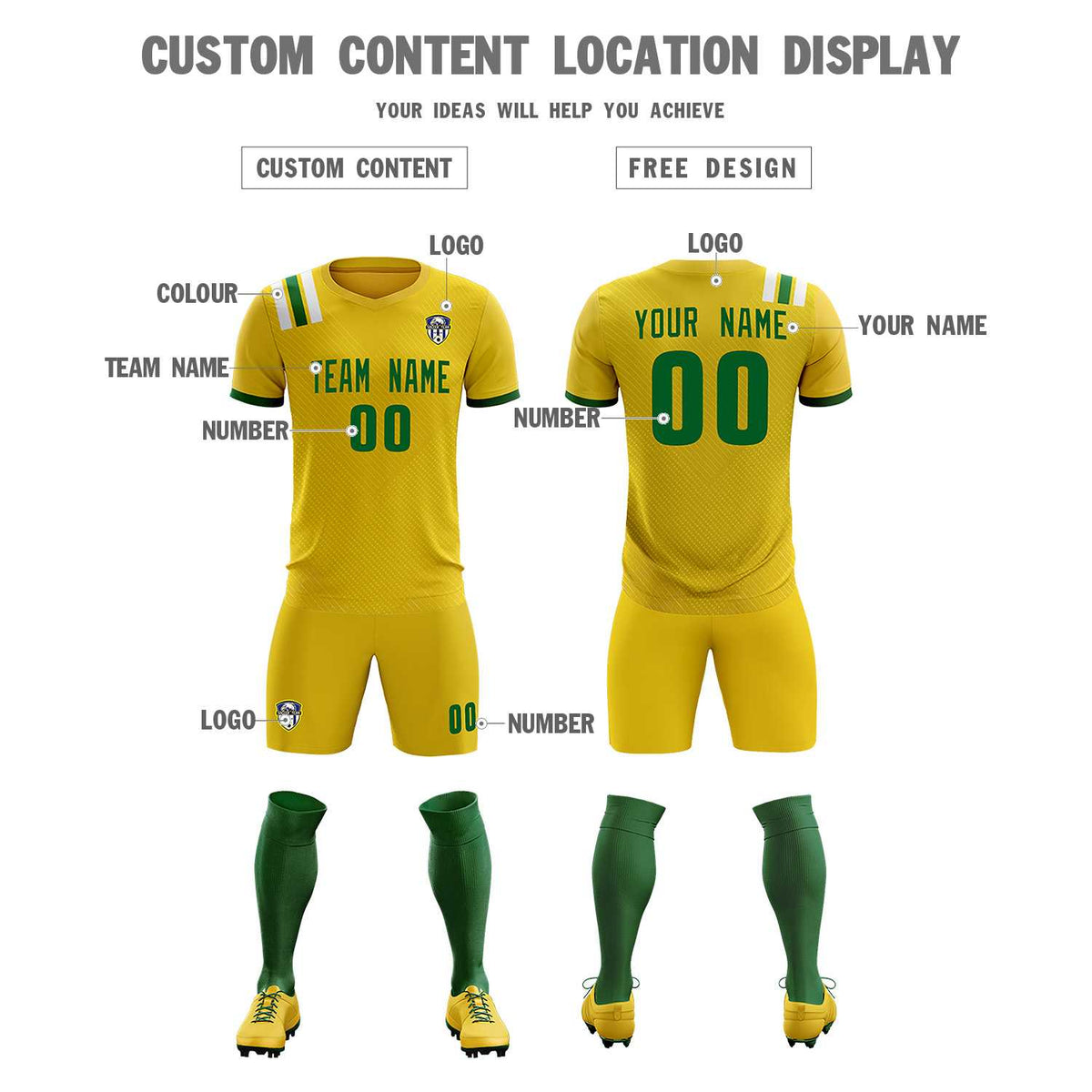Custom Gold Striped Sportswear Soccer Tops/Sets Jersey For Adults