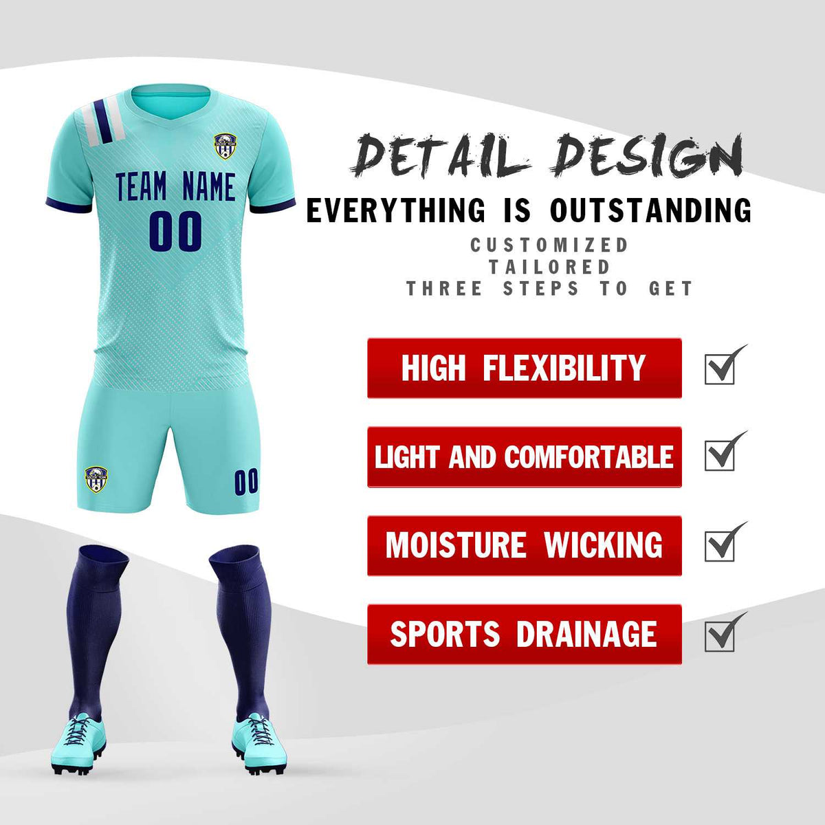 Custom Sky Blue Striped Sportswear Soccer Tops/Sets Jersey For Adults