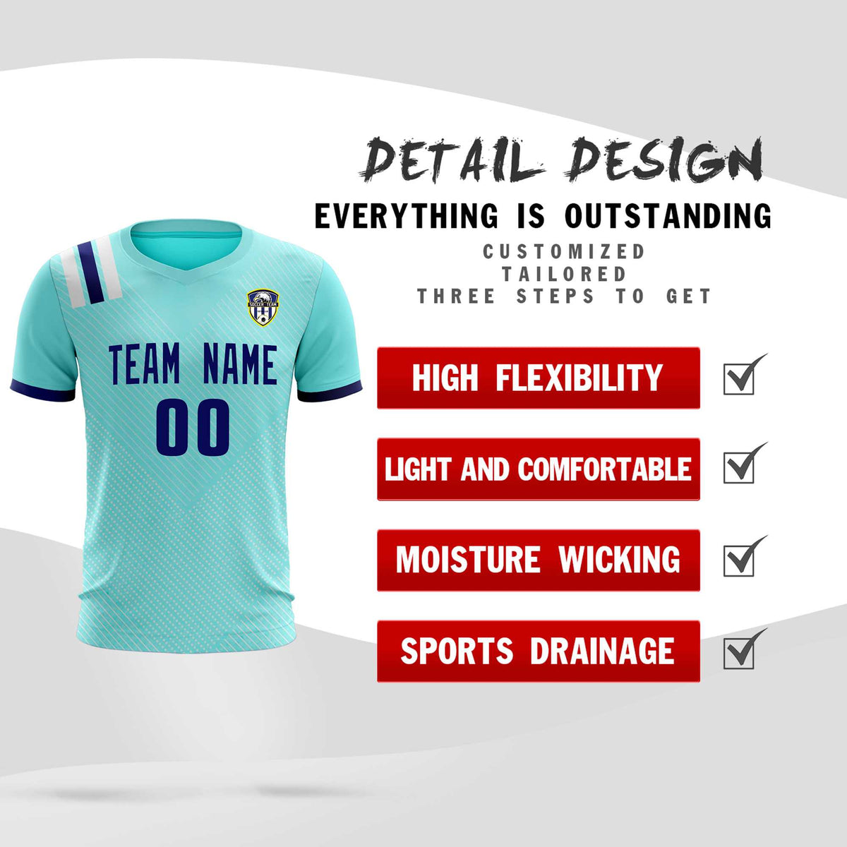 Custom Sky Blue Striped Sportswear Soccer Tops/Sets Jersey For Adults