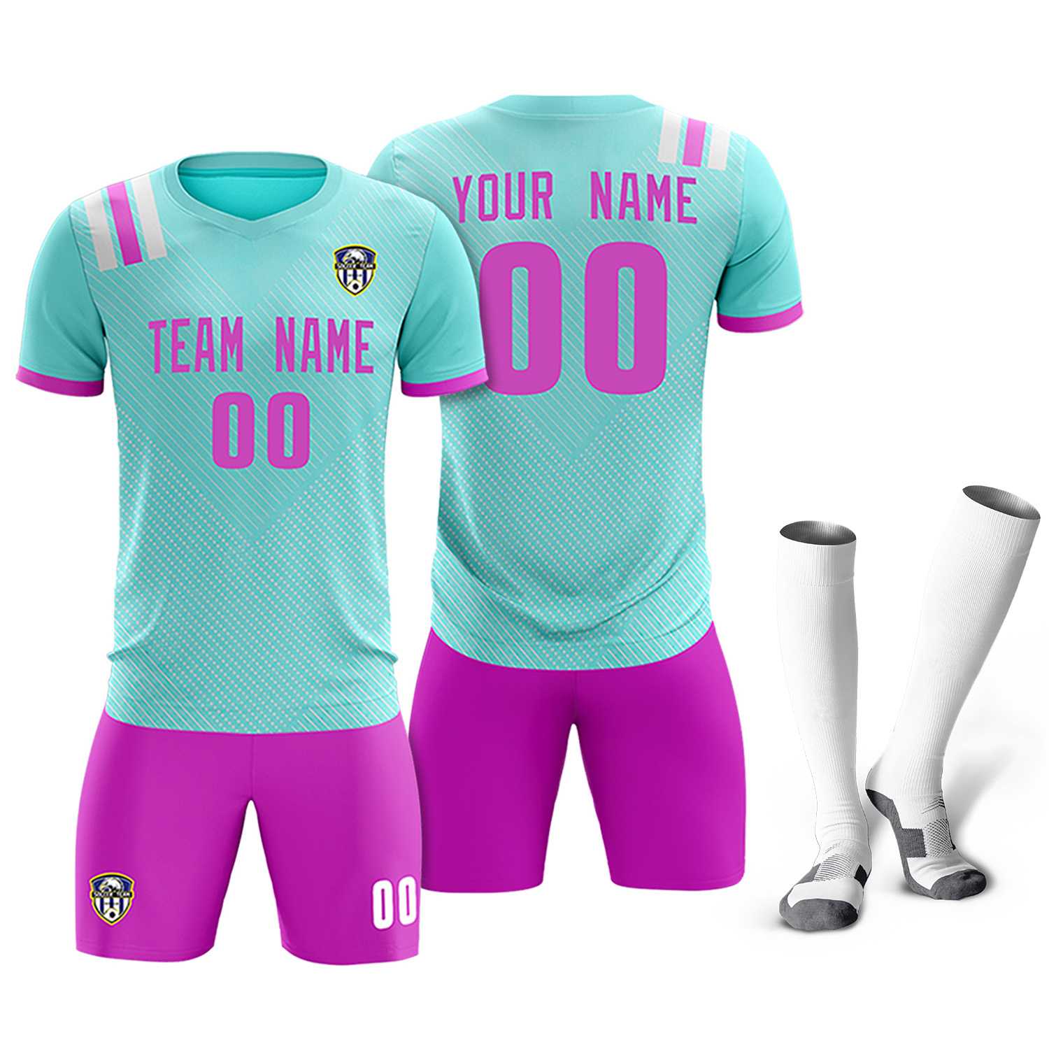 Custom Light Blue Striped Sportswear Soccer Tops/Sets Jersey For Adults