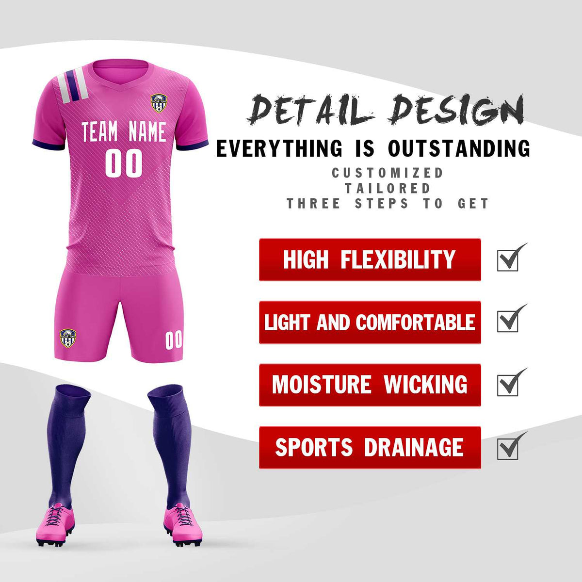Custom Light Red Striped Sportswear Soccer Tops/Sets Jersey For Adults