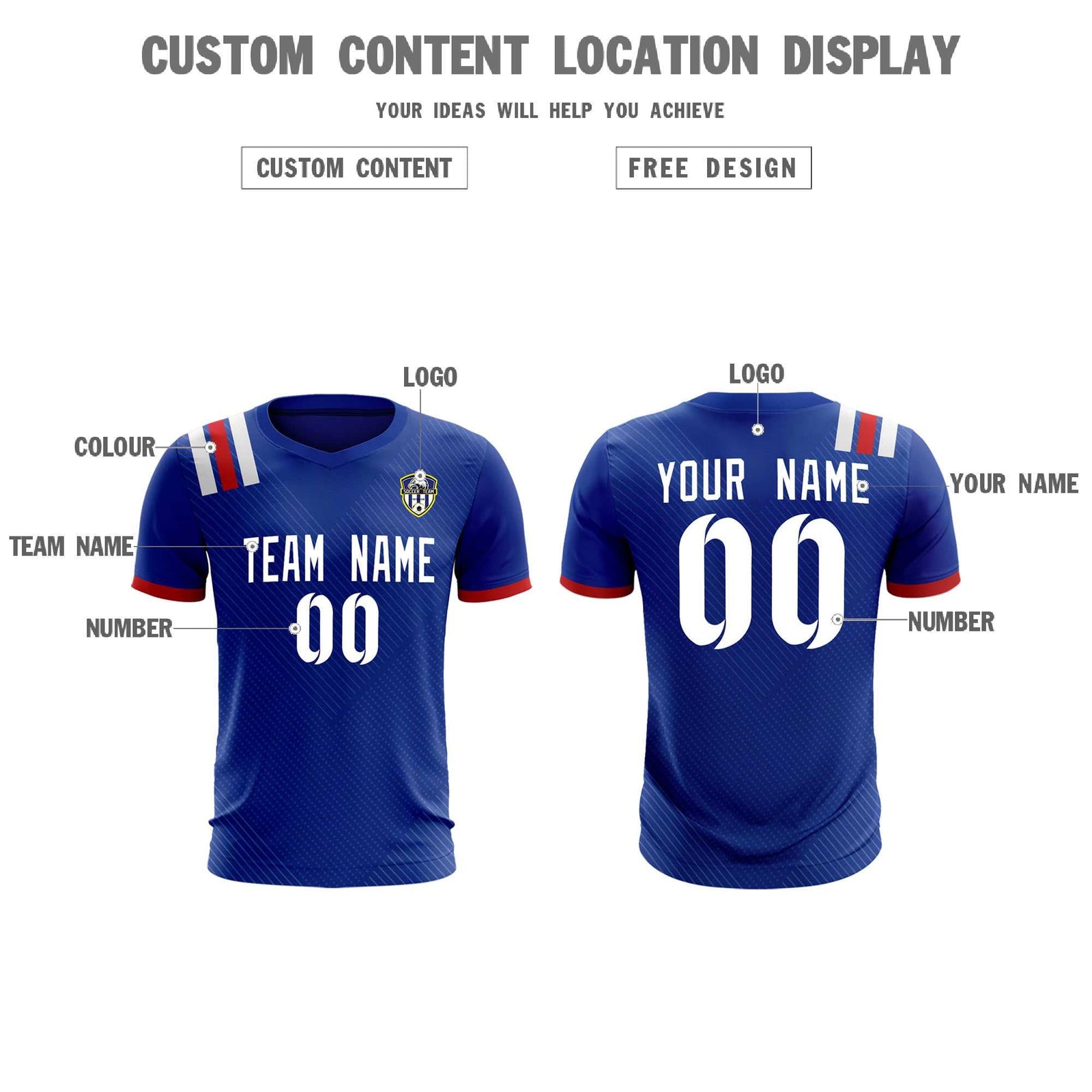 Custom Royal Striped Sportswear Soccer Tops/Sets Jersey For Adults