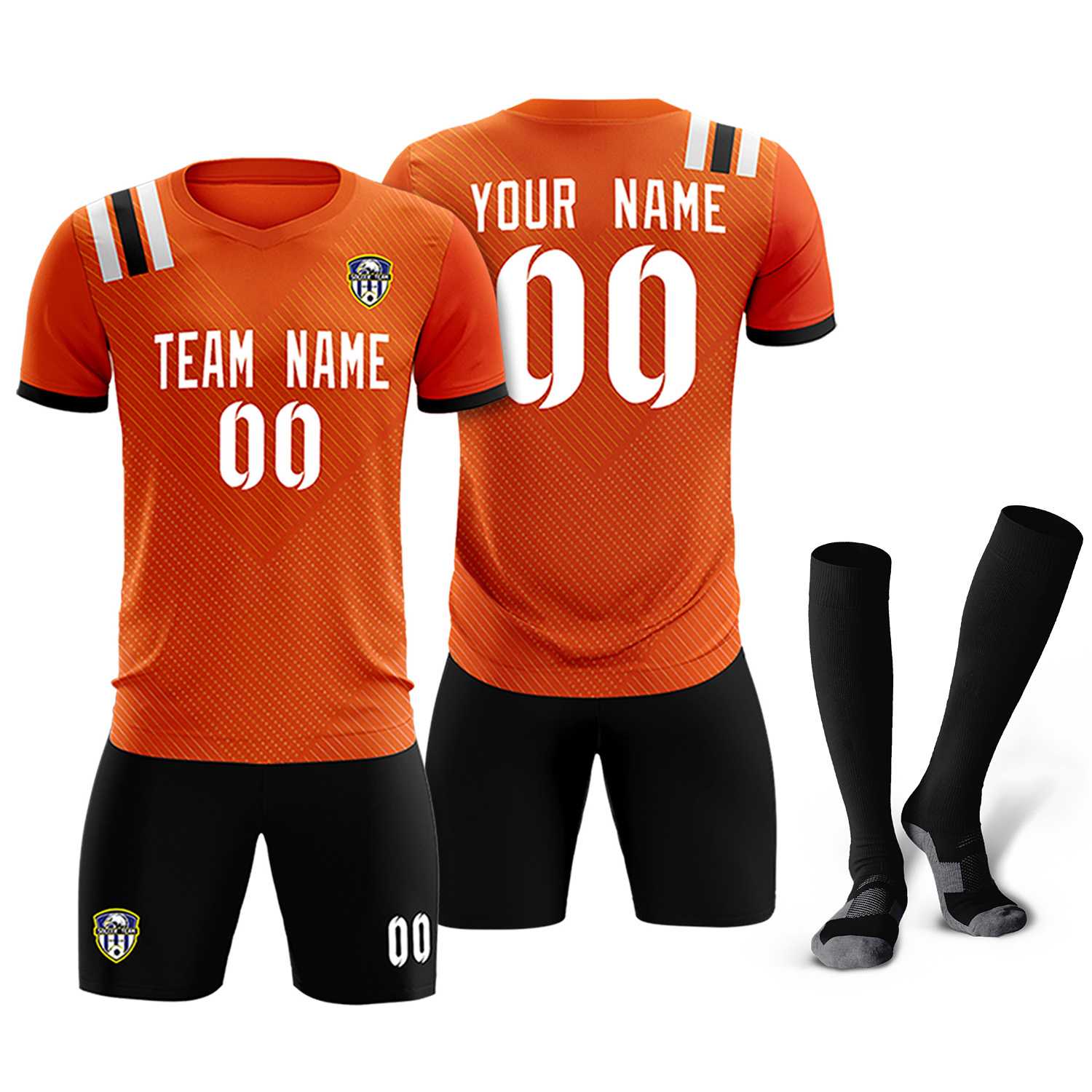 Custom Orange Striped Sportswear Soccer Tops/Sets Jersey For Adults