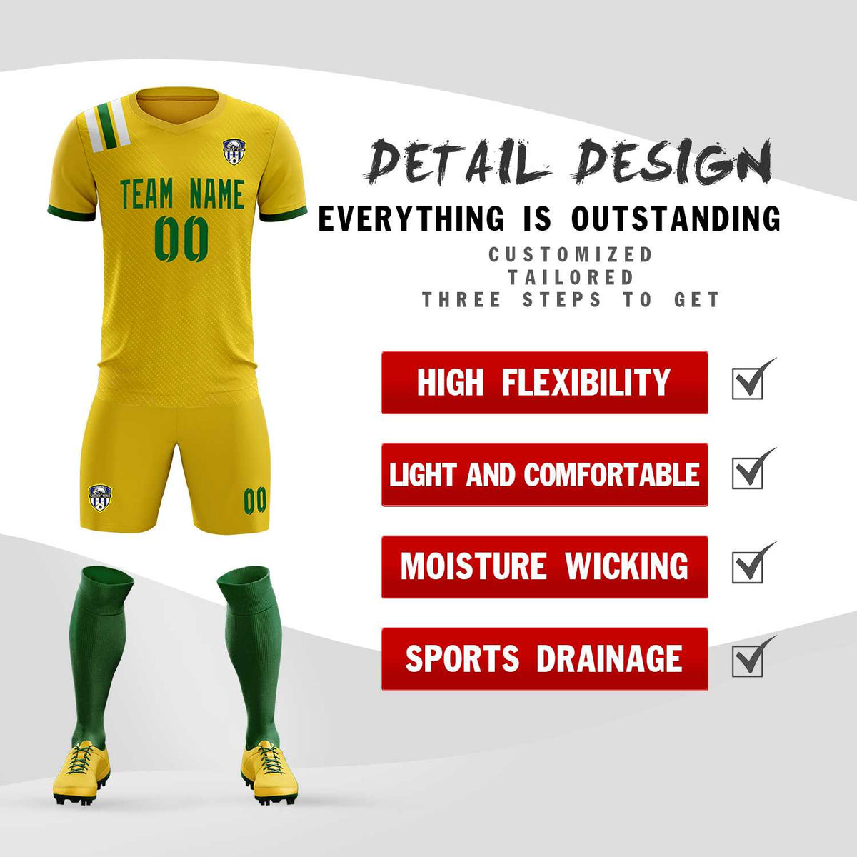 Custom Gold Striped Sportswear Soccer Tops/Sets Jersey For Adults