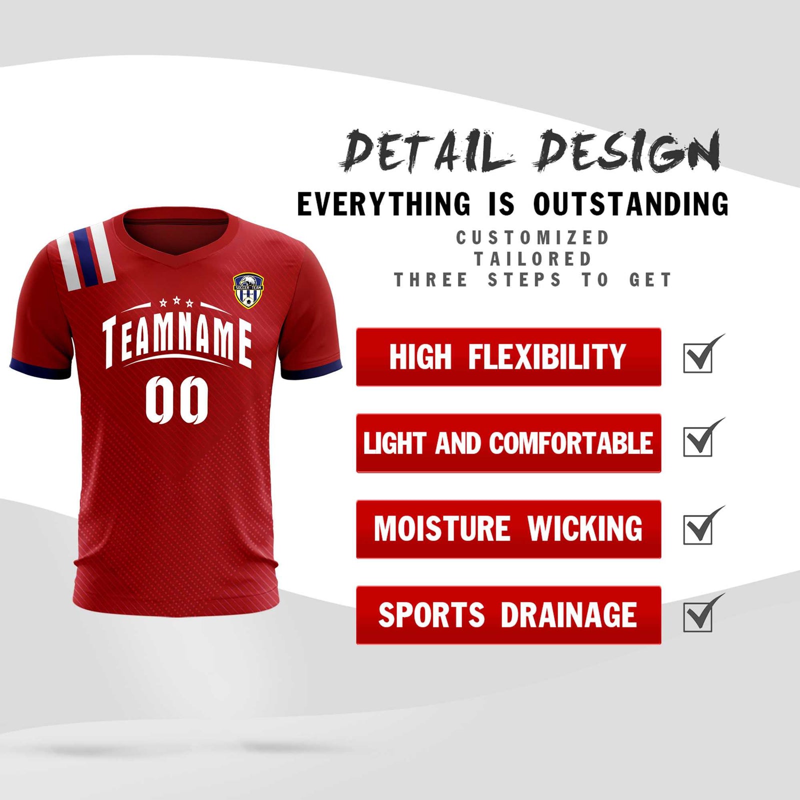 Custom Red Striped Sportswear Soccer Tops/Sets Jersey For Adults