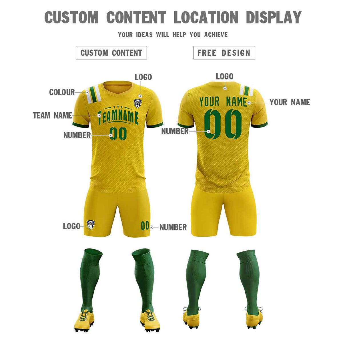 Custom Gold Striped Sportswear Soccer Tops/Sets Jersey For Adults