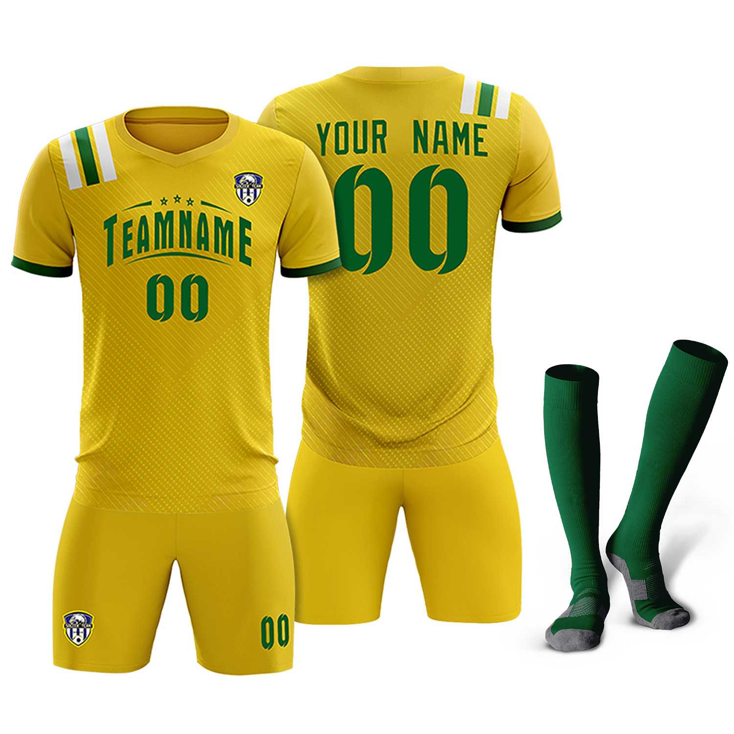 Custom Gold Striped Sportswear Soccer Tops/Sets Jersey For Adults