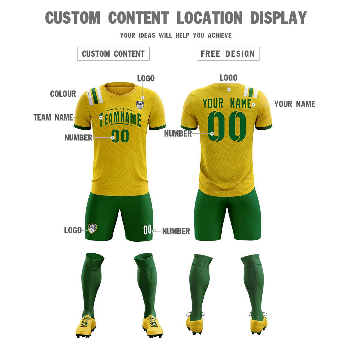 Custom Gold Striped Sportswear Soccer Tops/Sets Jersey For Adults