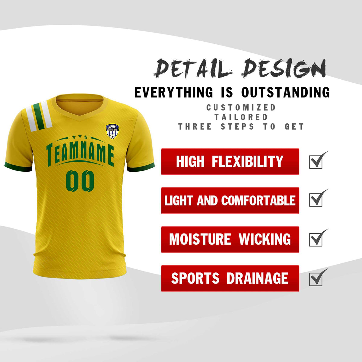 Custom Gold Striped Sportswear Soccer Tops/Sets Jersey For Adults