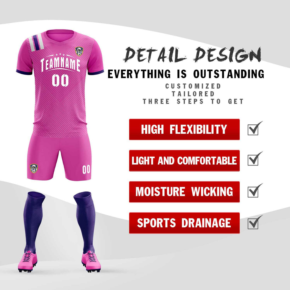 Custom Light Red Striped Sportswear Soccer Tops/Sets Jersey For Adults