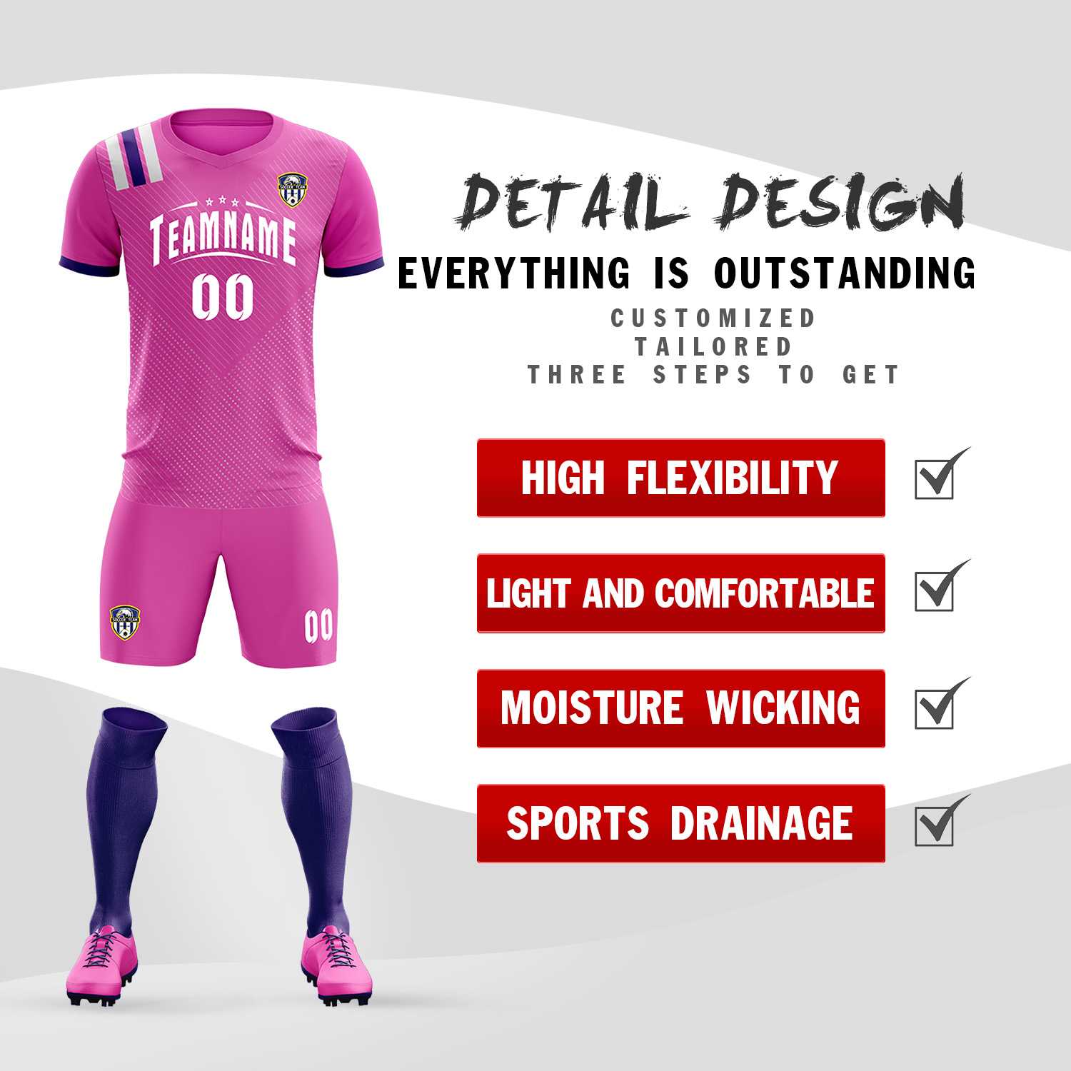 Custom Light Red Striped Sportswear Soccer Tops/Sets Jersey For Adults