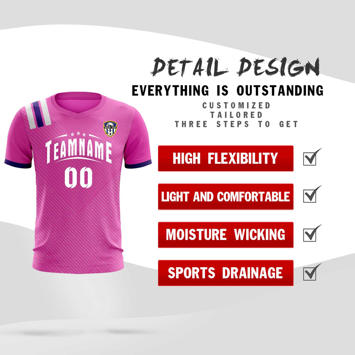 Custom Light Red Striped Sportswear Soccer Tops/Sets Jersey For Adults