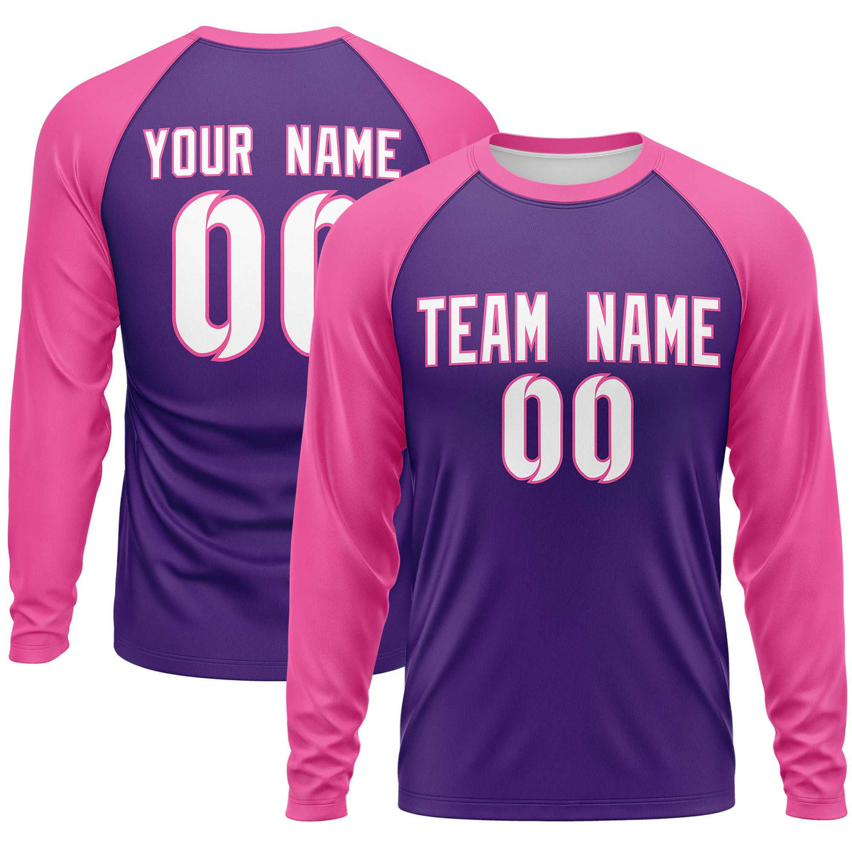 Custom Purple Pink Crew Neck Split Design Long Sleeve Performance T-Shirt