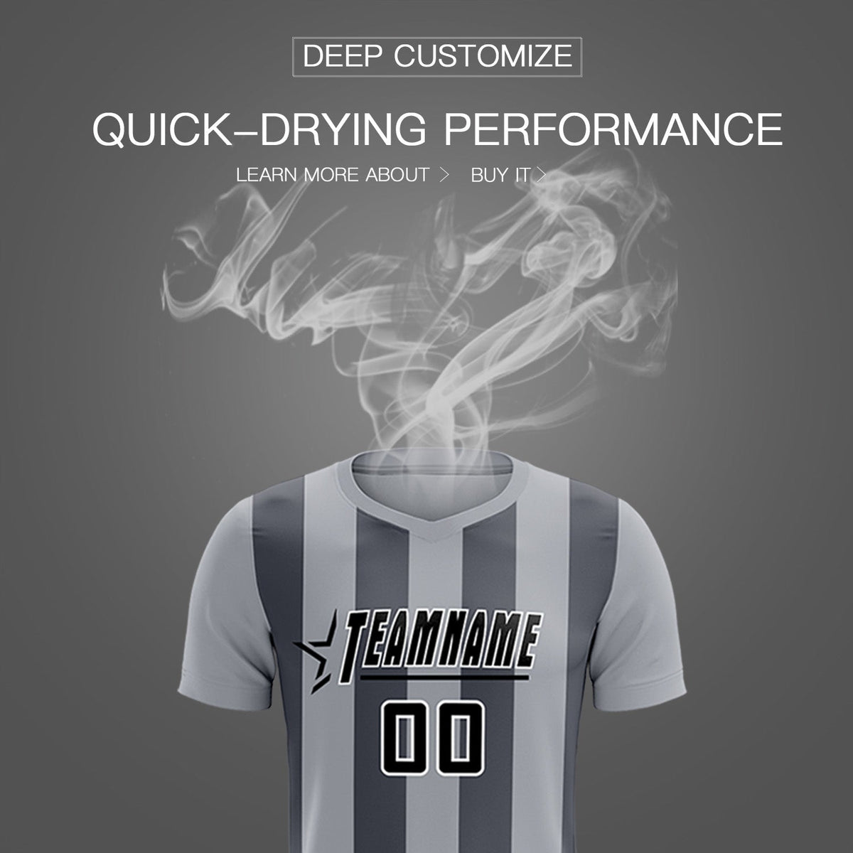Custom Gray Dark Gray Vertical Stripes Casual Outdoor Soccer Sets Jersey