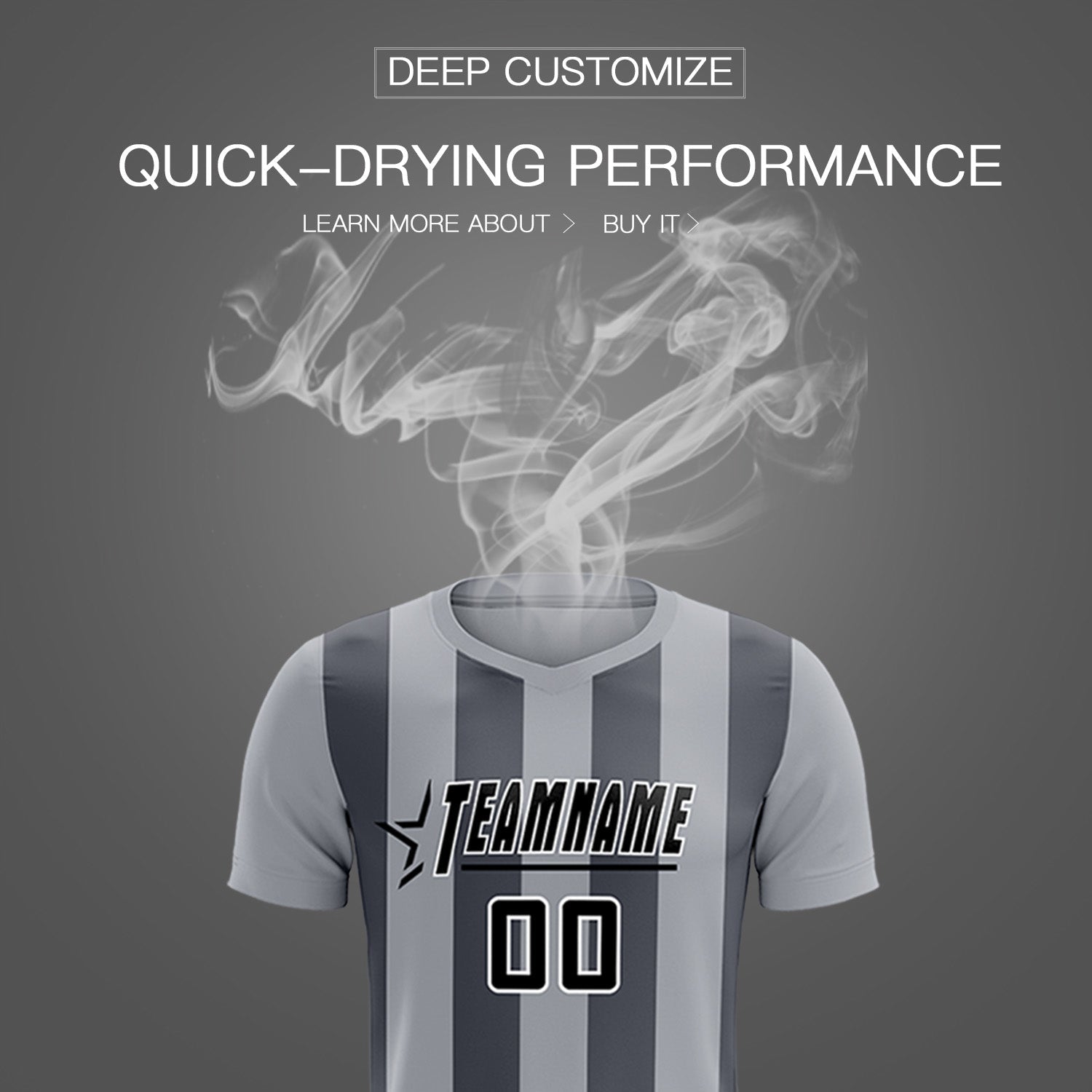 Custom Gray Dark Gray Vertical Stripes Casual Outdoor Soccer Sets Jersey