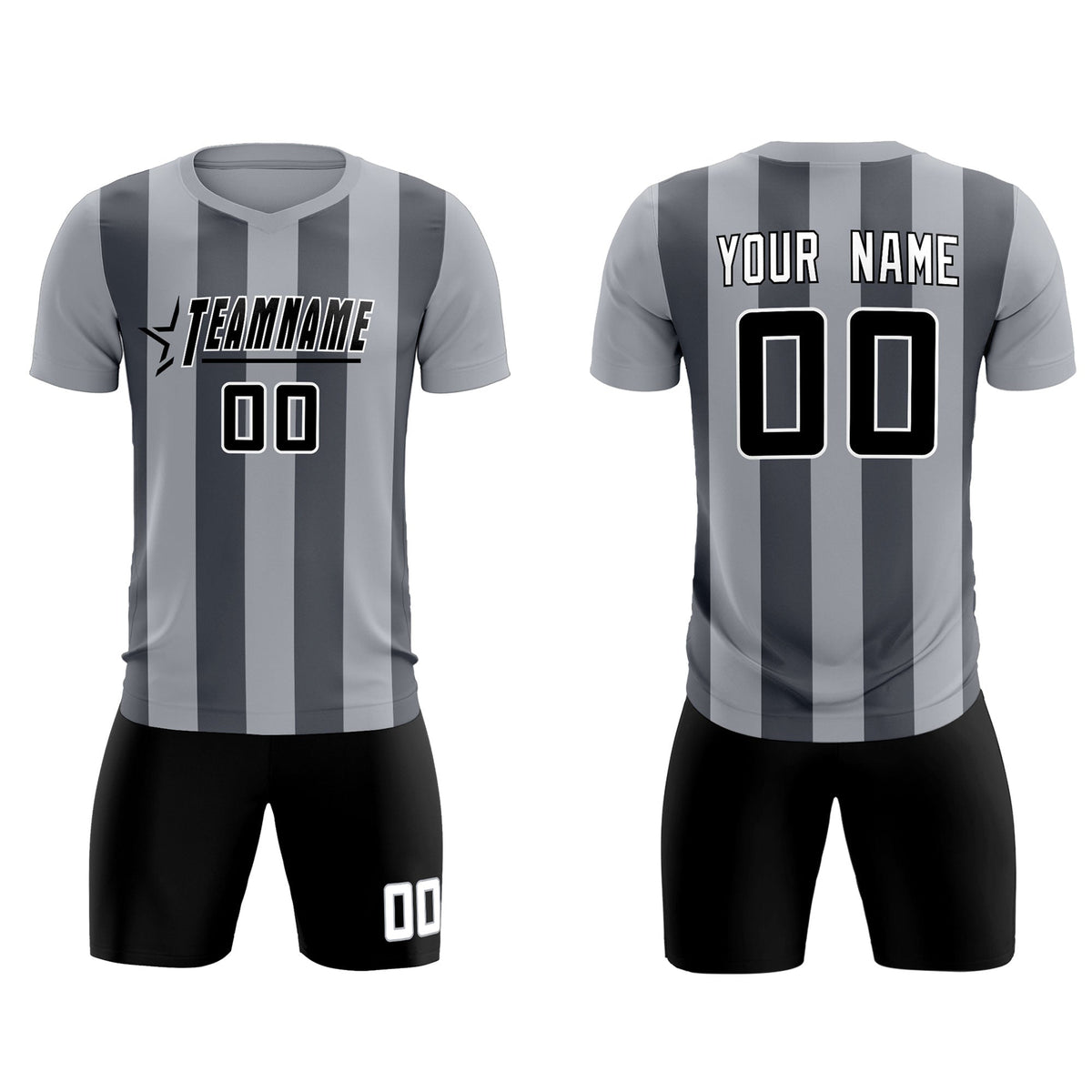 Custom Gray Dark Gray Vertical Stripes Casual Outdoor Soccer Sets Jersey