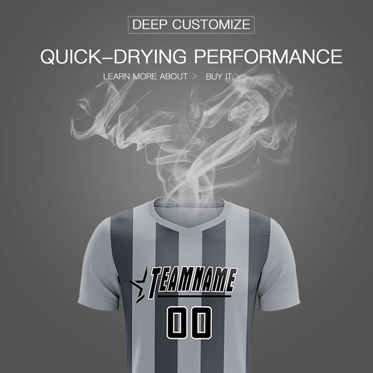 Custom Gray Dark Gray Vertical Stripes Casual Outdoor Soccer Sets Jersey