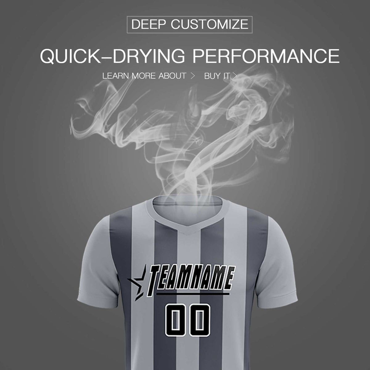 Custom Gray Dark Gray Vertical Stripes Casual Outdoor Soccer Sets Jersey