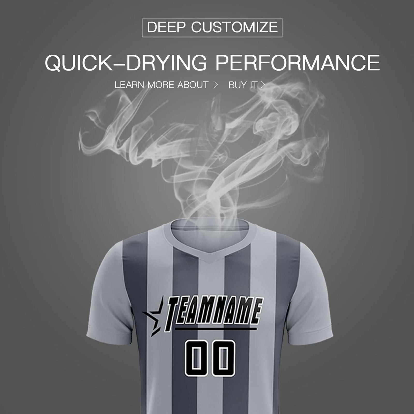 Custom Gray Dark Gray Vertical Stripes Casual Outdoor Soccer Sets Jersey