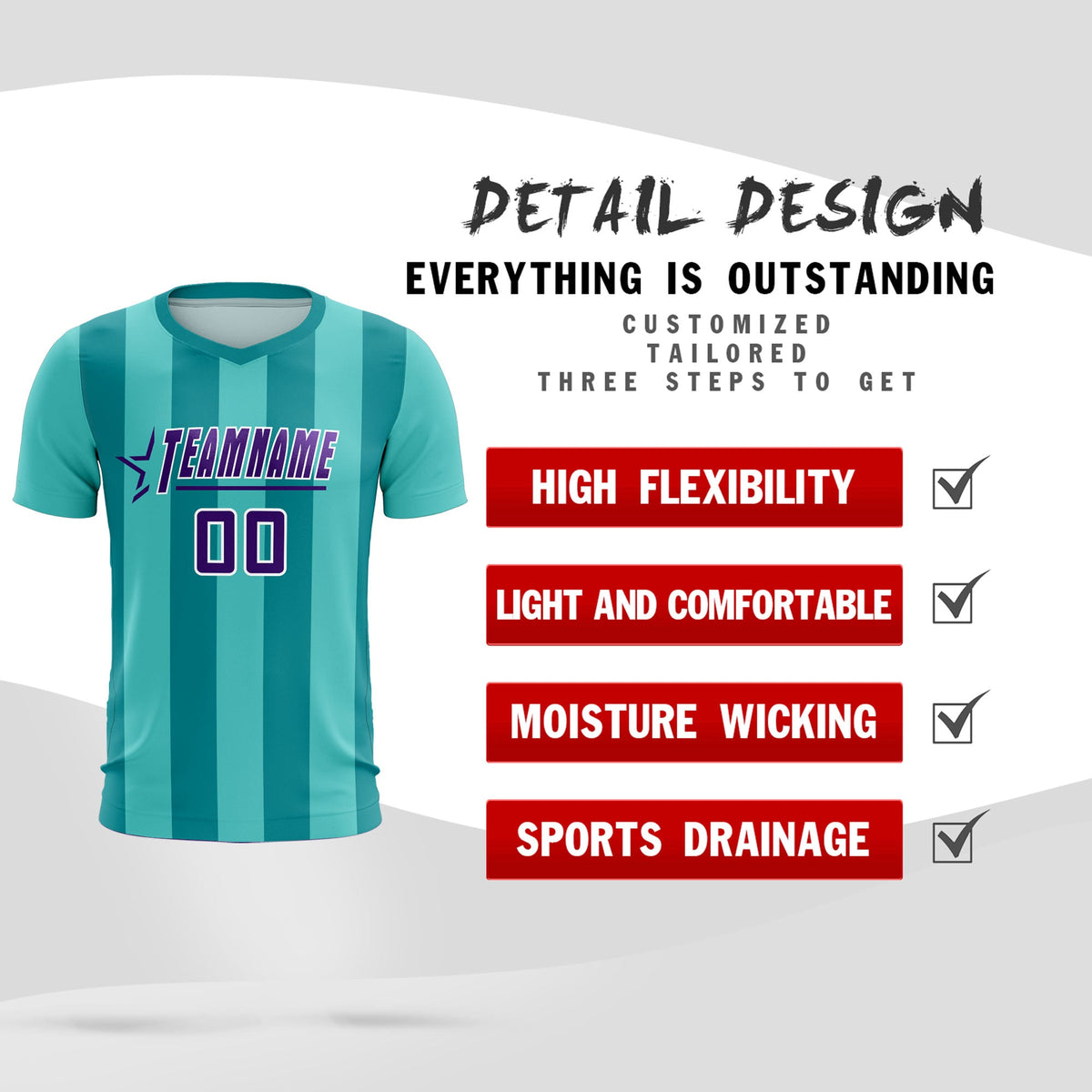 Custom Bright Green Aqua Vertical Stripes Casual Outdoor Soccer Sets Jersey