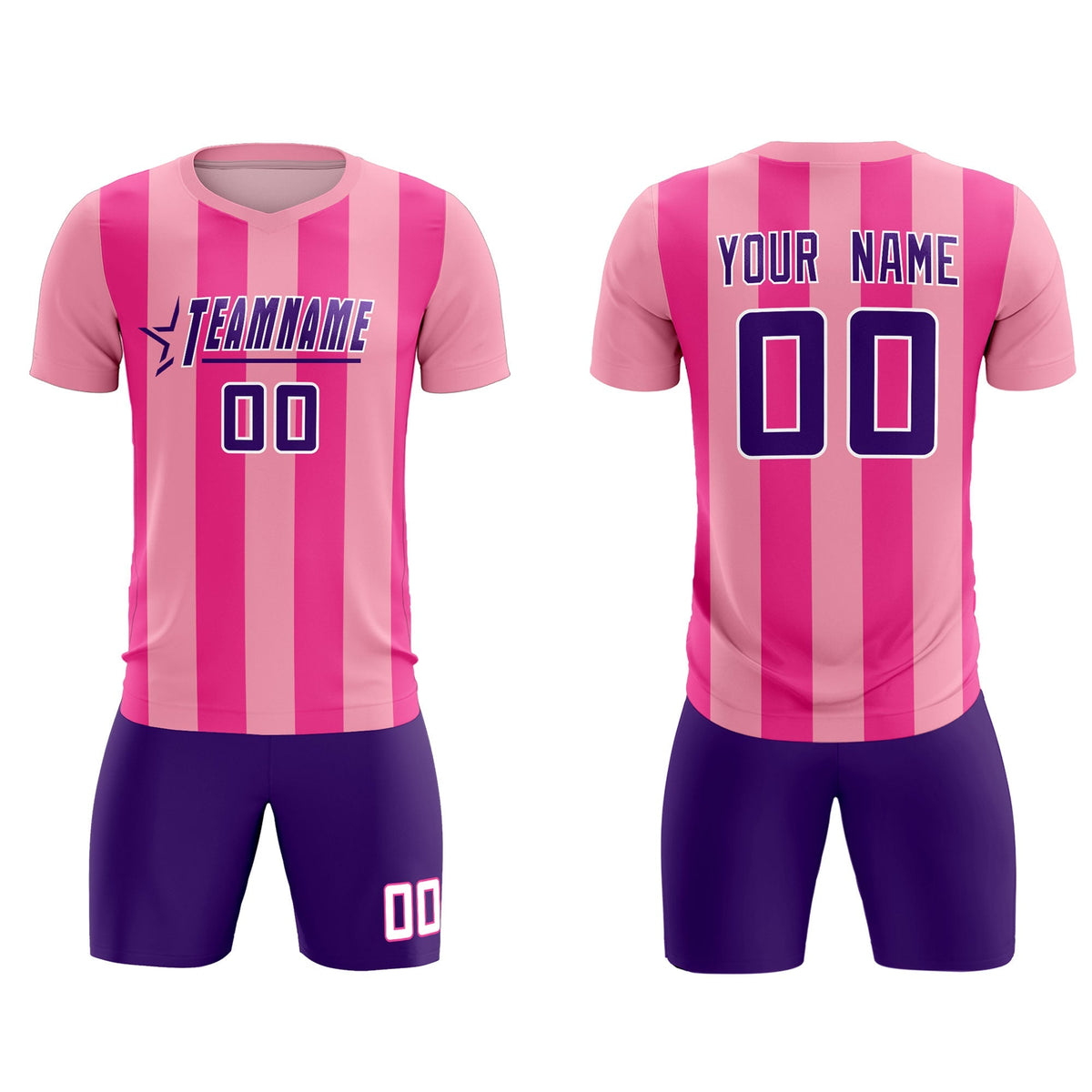 Custom Light Pink Pink Vertical Stripes Casual Outdoor Soccer Sets Jersey