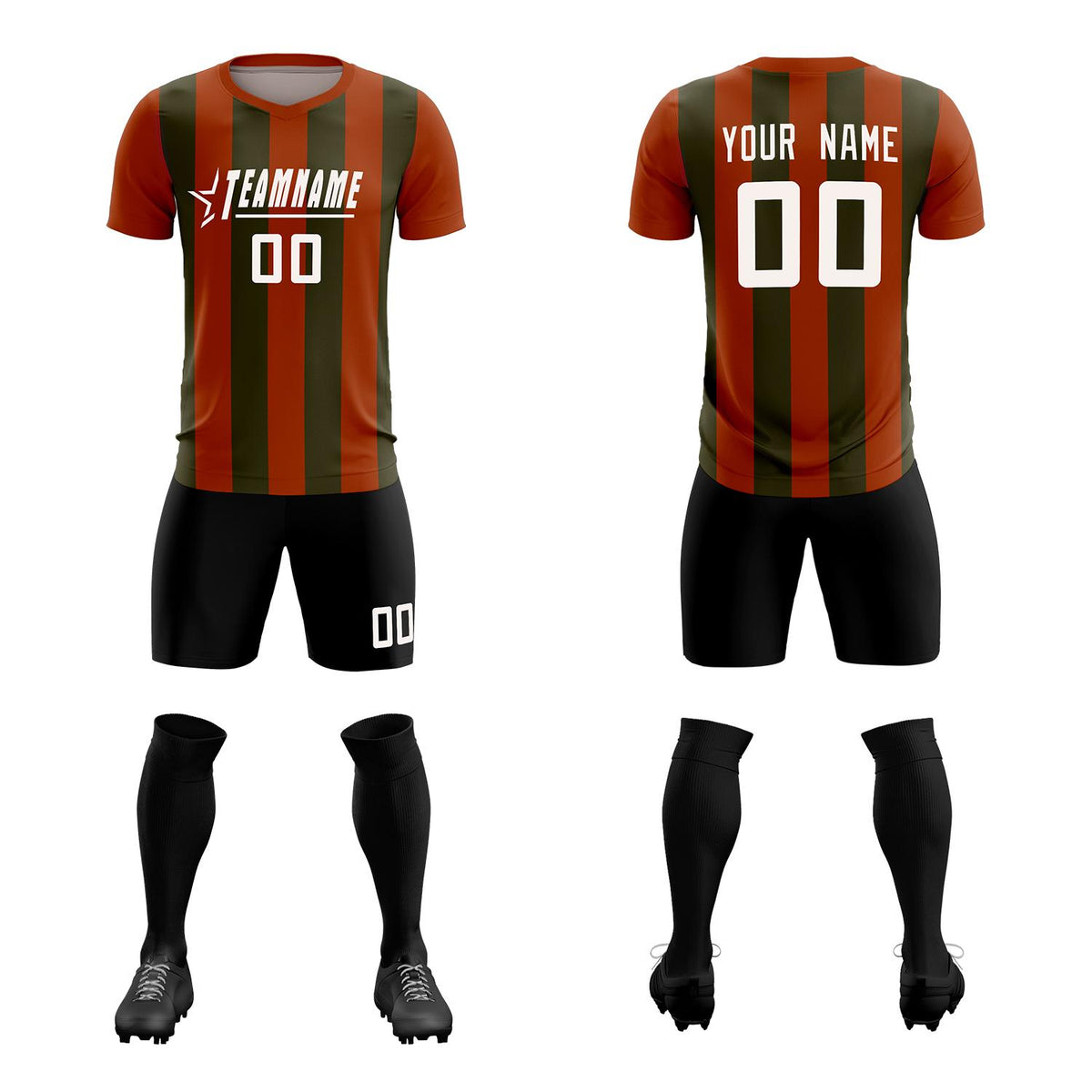 Custom Texas Orange Olive Vertical Stripes Casual Outdoor Soccer Sets Jersey