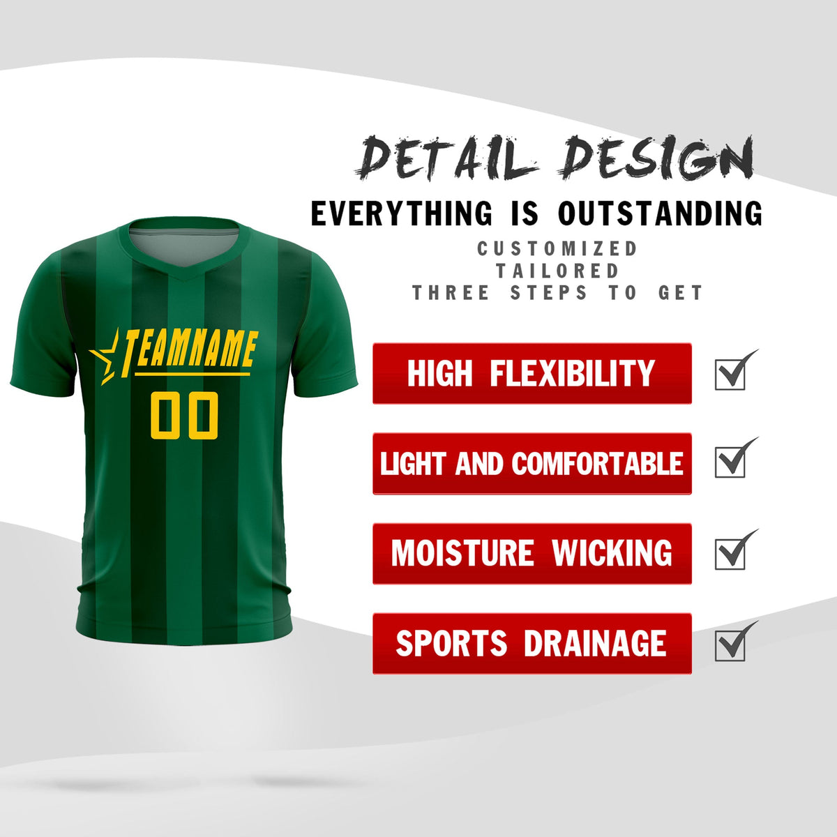 Custom Kelly Green Green Vertical Stripes Casual Outdoor Soccer Sets Jersey