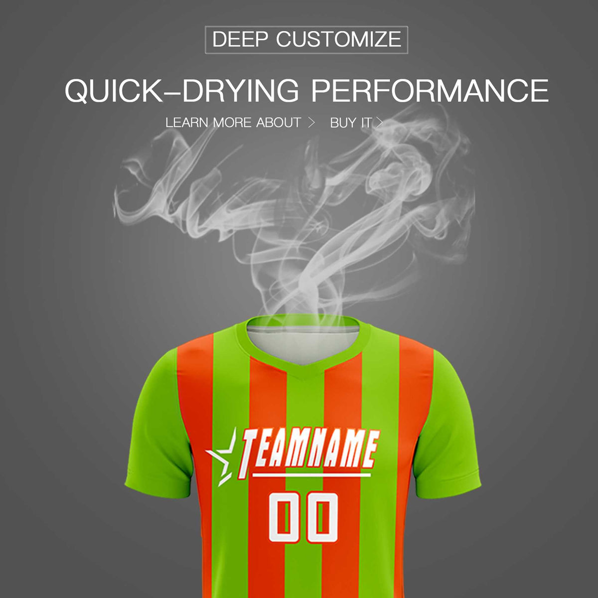 Custom Neon Green Orange Vertical Stripes Casual Outdoor Soccer Sets Jersey