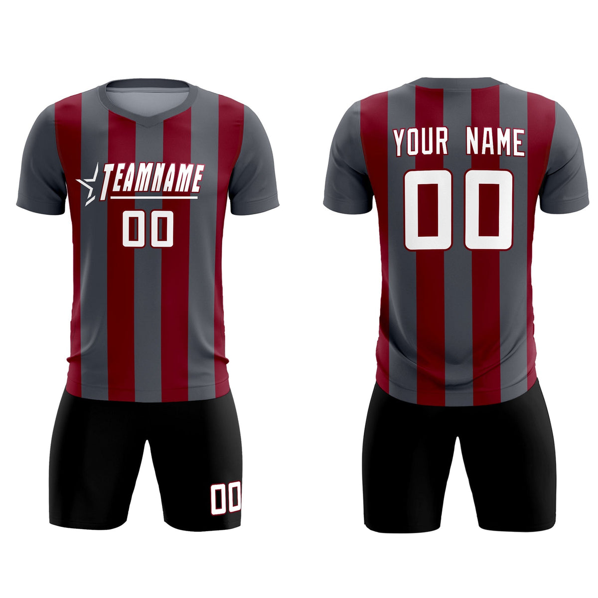 Custom Dark Gray Crimson Vertical Stripes Casual Outdoor Soccer Sets Jersey