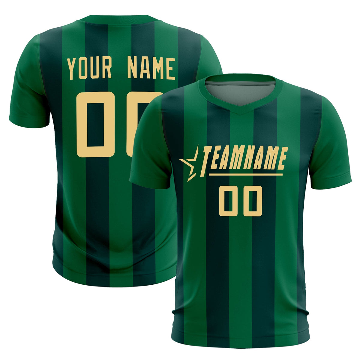 Custom Kelly Green Midnight Green Vertical Stripes Casual Outdoor Soccer Sets Jersey