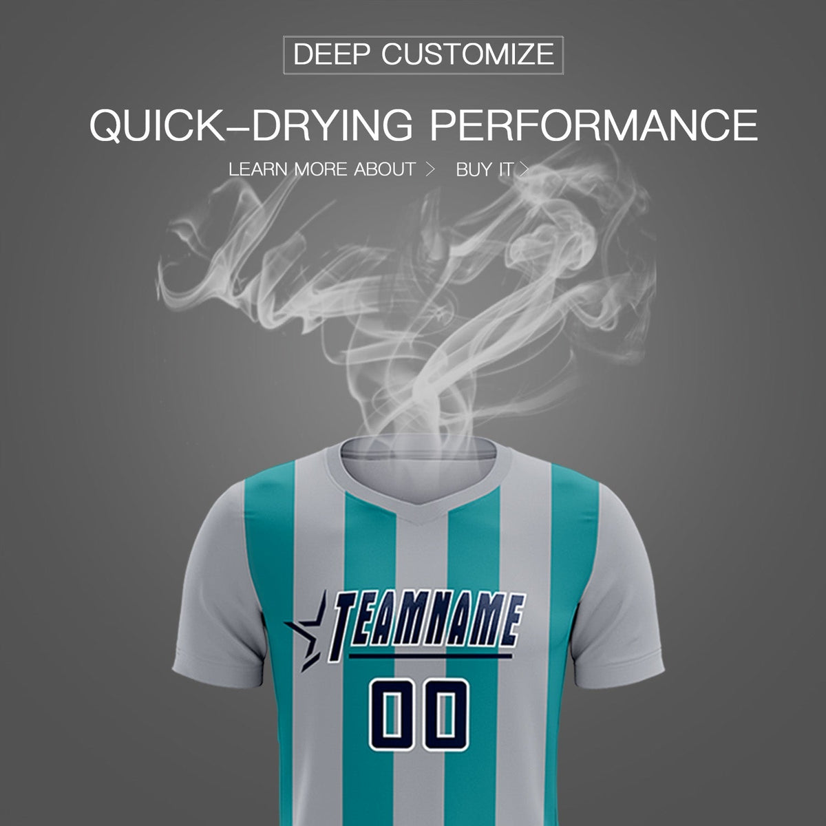 Custom Gray Aqua Vertical Stripes Casual Outdoor Soccer Sets Jersey