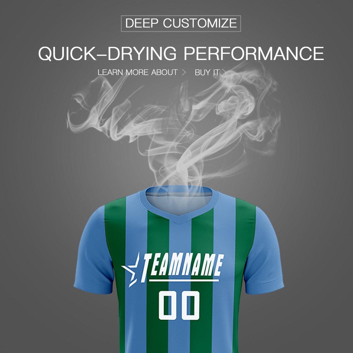 Custom Light Blue Kelly Green Vertical Stripes Casual Outdoor Soccer Sets Jersey