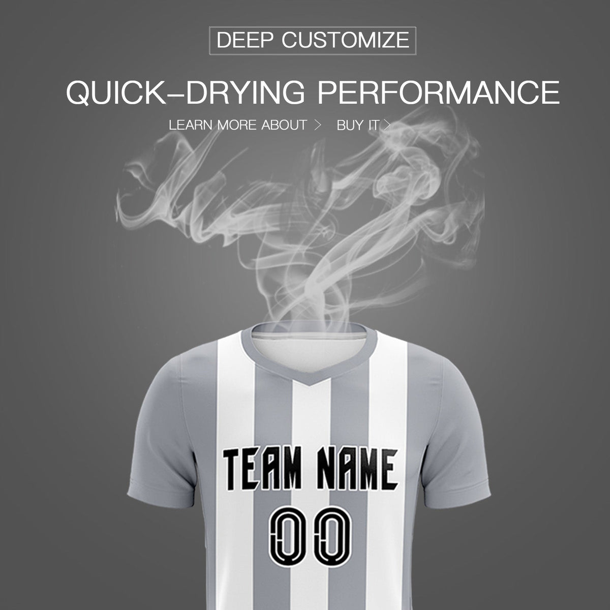 Custom White Gray Vertical Stripes Casual Outdoor Soccer Sets Jersey