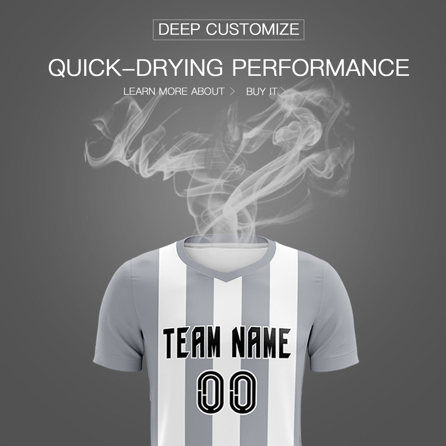 Custom White Gray Vertical Stripes Casual Outdoor Soccer Sets Jersey