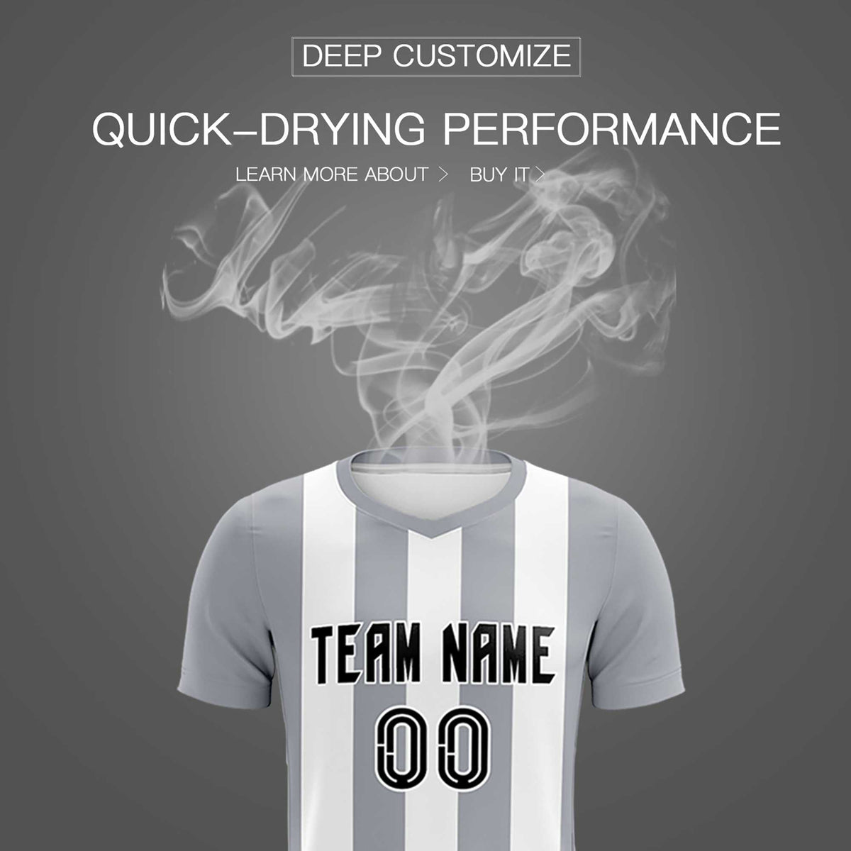 Custom White Gray Vertical Stripes Casual Outdoor Soccer Sets Jersey